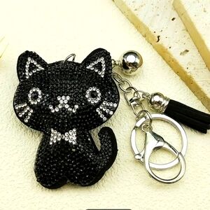 🆕️🐈‍⬛ BLACK RHINESTONE CAT HAND BAG CHARM / KEYCHAIN🐈‍⬛